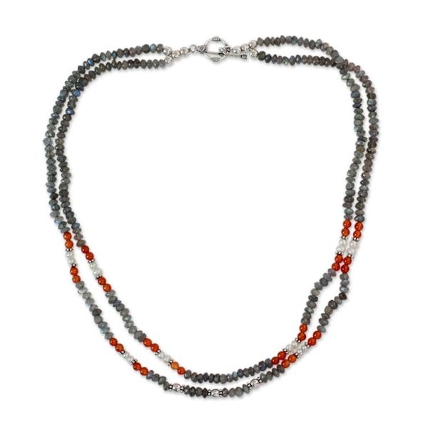 Alternate image for Handcrafted Necklace with Labradorite Pearl and Carnelian Essence
