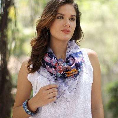 Alternate image for Floral Batik Cotton Scarf in Snow White from India Wavy Floral in Snow White
