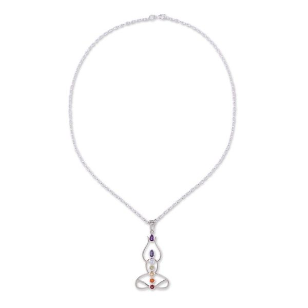 Alternate image for Multi-Gemstone Chakra Meditation Pendant Necklace from India Harmonious Mind