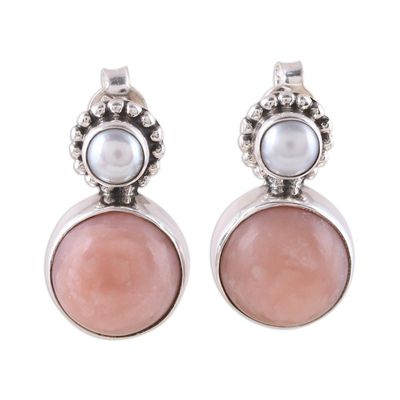 Alternate image for Cultured Freshwater Pearl and Pink Opal Drop Earrings Moonlit Blush