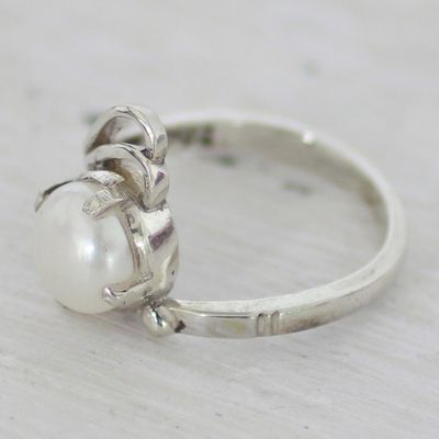 Alternate image for Artisan Crafted Cultured Pearl Single Stone Ring from India Lyrical Bliss