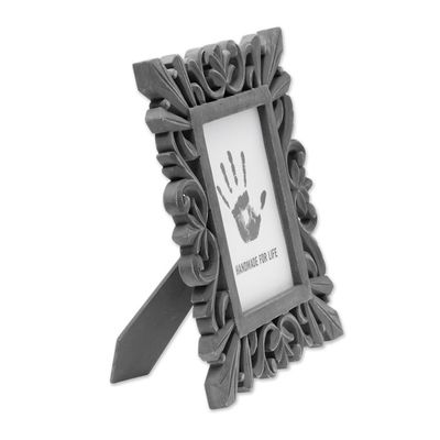 Alternate image for Dark Grey Distressed Hand Carved Mango Wood Photo Frame 5x7 Treasured Memories
