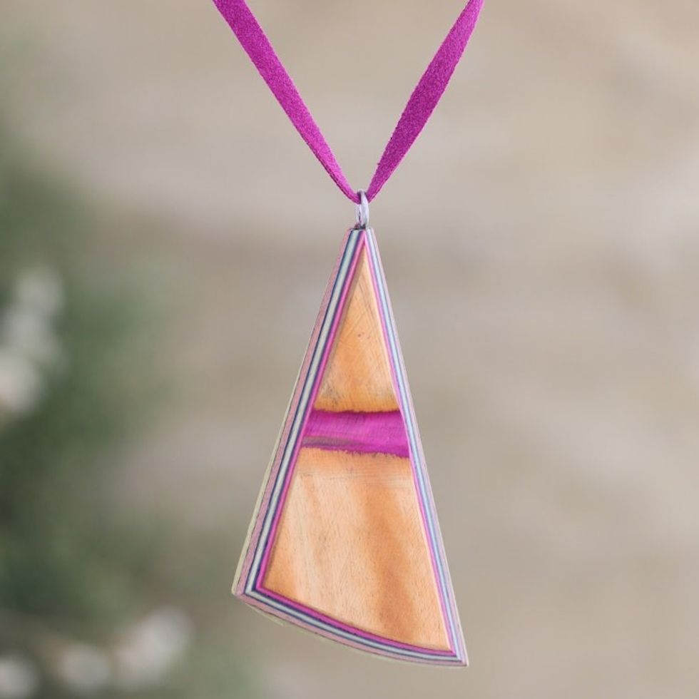 Wood and Leather Necklace Handcrafted Modern Jewelry 'Modernity'