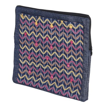 Alternate image for Cotton Tablet Sleeve in Navy and with Embroidered Details Navy Winds