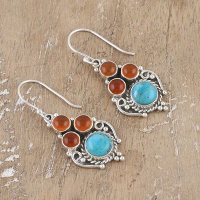 Alternate image for Carnelian and Reconstituted Turquoise Dangle Earrings Lagoon Fortune