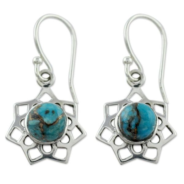 Alternate image for Turquoise Color Earrings Hand Crafted in Sterling Silver Star of Gujurat