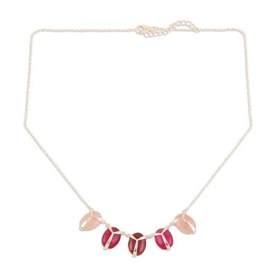 Alternate image for Indian Ruby and Rose Quartz Pendant Necklace Shades of Pink