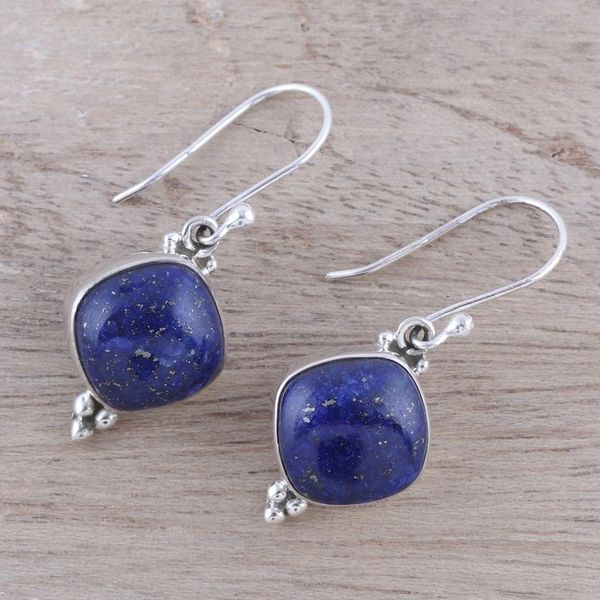 Alternate image for Lapis Lazuli Dangle Earrings from India Gleaming Grandeur