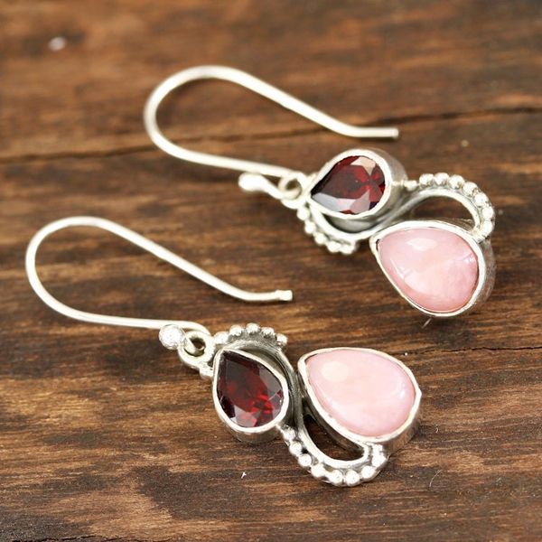 Alternate image for Garnet and Opal Teardrop Dangle Earrings from India Two Teardrops