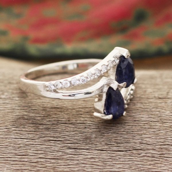 Alternate image for Cubic Zirconia Cocktail Ring with Faceted Sapphire Jewels Wise Splendor
