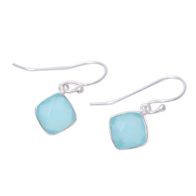 Alternate image for Faceted Aqua Chalcedony Dangle Earrings Sea Glass
