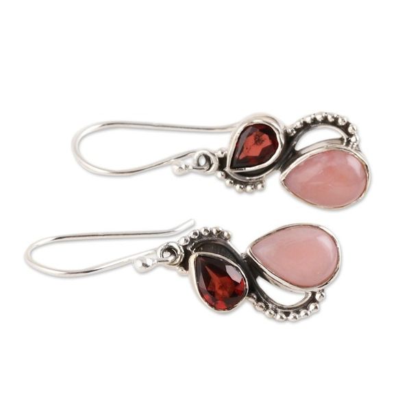 Alternate image for Garnet and Opal Teardrop Dangle Earrings from India Two Teardrops