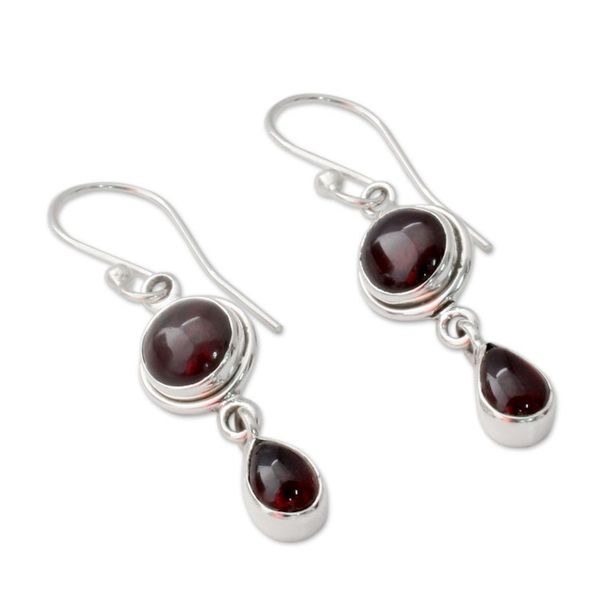 Alternate image for Garnet and Sterling Silver Earrings Handmade in India Crimson Glow