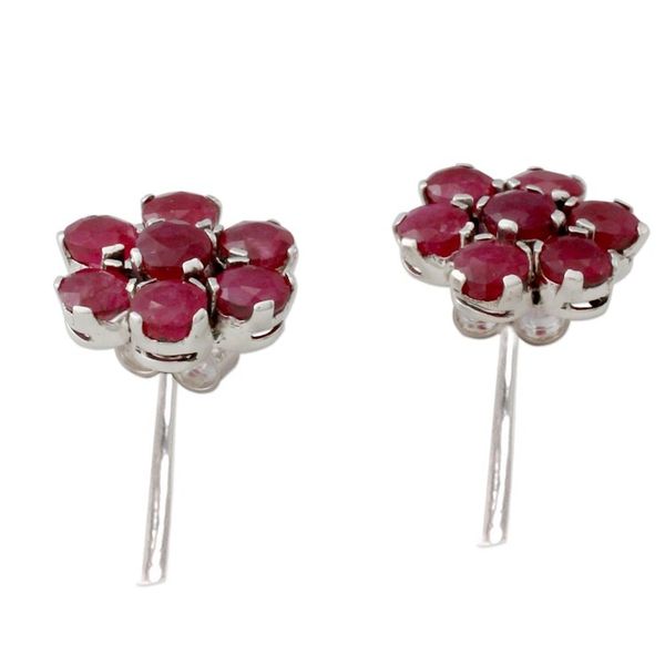 Alternate image for Handmade Agate and Sterling Silver Floral Button Earrings Magenta Blossom