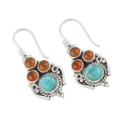 Alternate image for Carnelian and Reconstituted Turquoise Dangle Earrings Lagoon Fortune