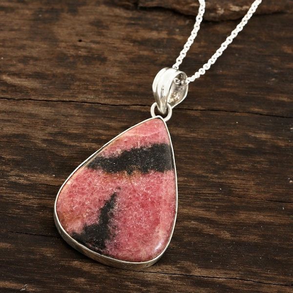 Alternate image for Natural Rhodonite Pendant Necklace from India Calming Earth