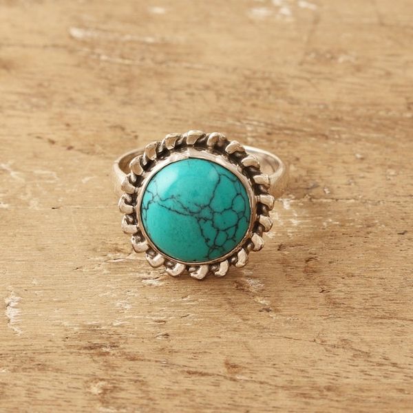 Alternate image for Sterling Silver Cocktail Ring with Reconstituted Turquoise Sea Bloom