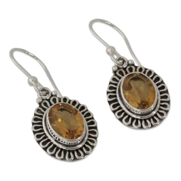 Alternate image for India Artisan Crafted Faceted Citrine Earrings Golden Charm