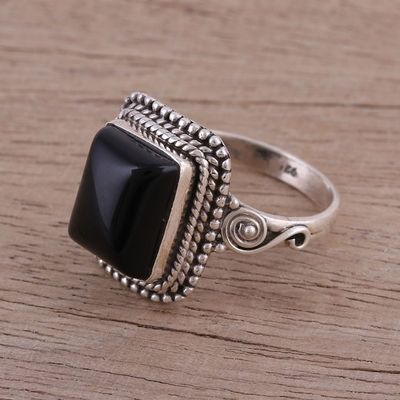 Alternate image for Bezel Set Onyx and Sterling Silver Cocktail Ring Block Party