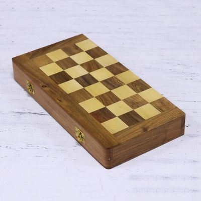 Alternate image for Floral Wood Chess Set with Playing Pieces and Storage Sunday Pastime