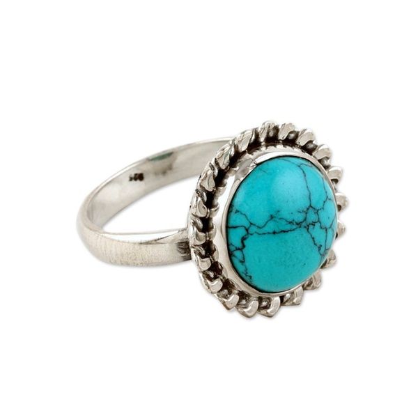Alternate image for Sterling Silver Cocktail Ring with Reconstituted Turquoise Sea Bloom
