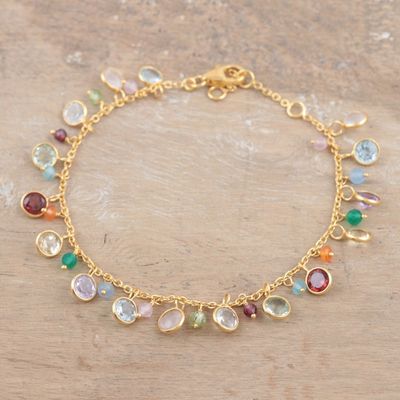 Alternate image for Handmade Gold-Plated Multi-Gemstone Charm Bracelet Rainbow Bubbles