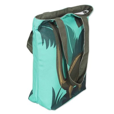 Alternate image for Cotton Tote Bag with Printed Dinosaur Motif in Green Dinosaurs Message