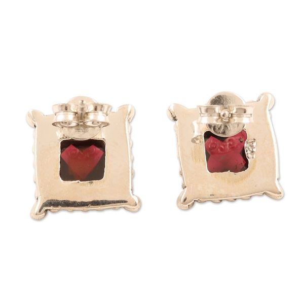 Alternate image for Checkerboard Faceted Garnet Sterling Silver Stud Earrings Picture Perfect in Red