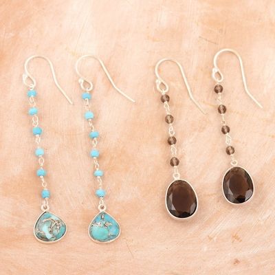 Alternate image for Set of 2 Composite Turquoise and Quartz Dangle Earrings Paradise of Glamour