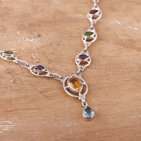 Alternate image for 12-Carat Multi-Gemstone Sterling Silver Link Y Necklace Vibrant Magic