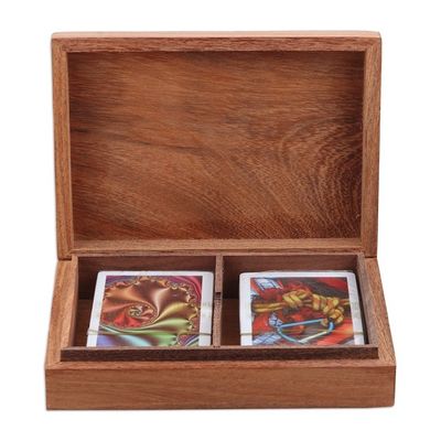 Alternate image for Handcrafted Brown Acacia Wood Deck Box with Playing Cards Challenging Fortune