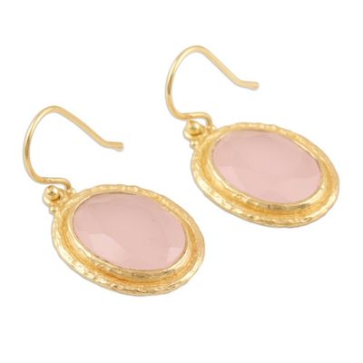 Alternate image for Gold-Plated Sterling Silver Rose Quartz Dangle Earrings Pink Flame