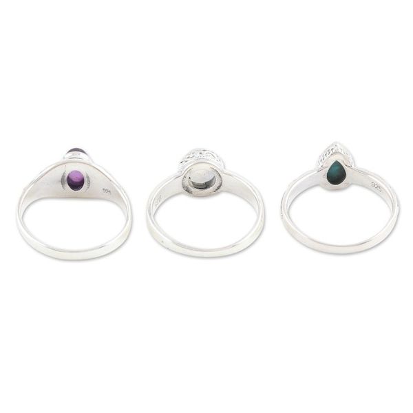 Alternate image for Set of 3 Sterling Silver Cocktail Rings with Cabochons Triple Harmony