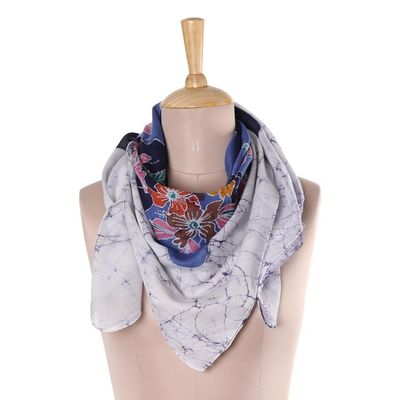Alternate image for Floral Batik Cotton Scarf in Snow White from India Wavy Floral in Snow White
