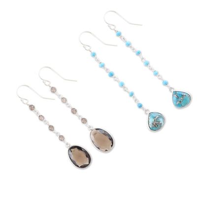 Alternate image for Set of 2 Composite Turquoise and Quartz Dangle Earrings Paradise of Glamour