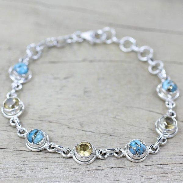 Alternate image for Citrine and Composite Turquoise Link Bracelet from India Seashore Radiance
