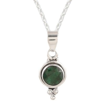 Alternate image for Indian Emerald and Sterling Silver Pendant Necklace Air Bubble in Green
