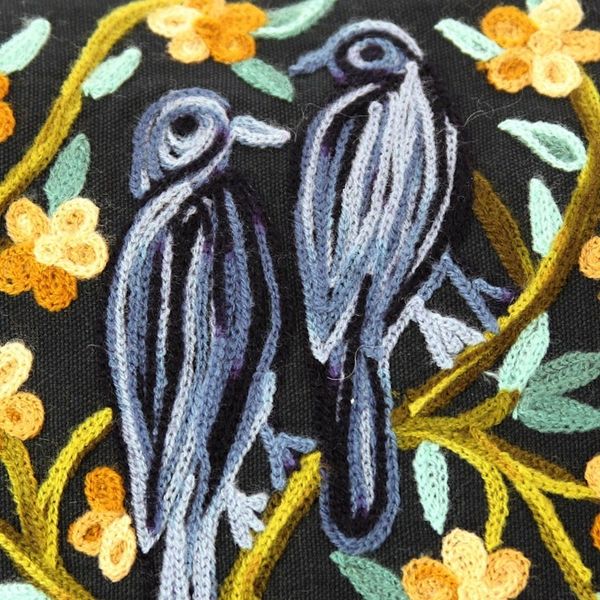 Alternate image for 2 Indian Aari Embroidered Black Cotton Cushion Covers Birds in the Night