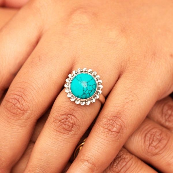 Alternate image for Sterling Silver Cocktail Ring with Reconstituted Turquoise Sea Bloom