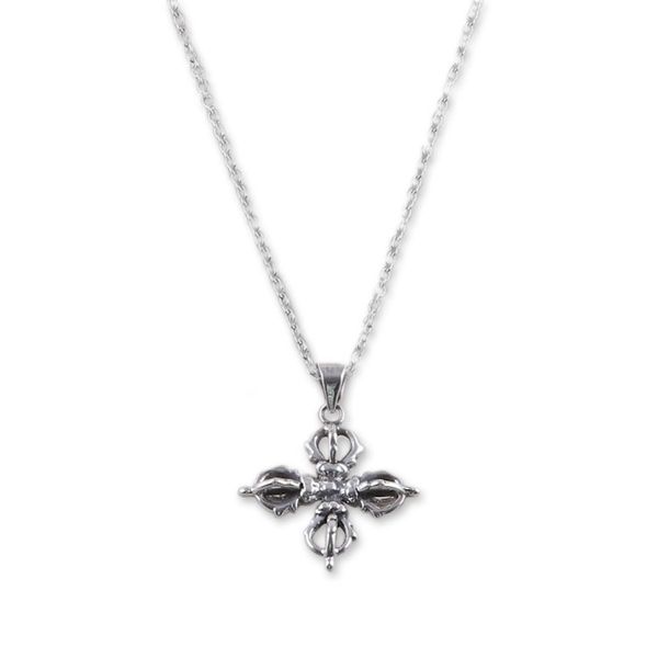 Alternate image for Classic Sterling Silver Dorje Pendant Necklace from India Dorje Flower