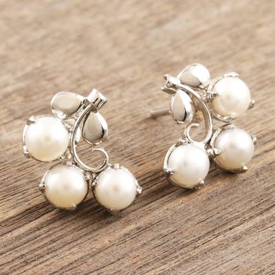 Alternate image for Rhodium-Plated Sterling Silver Cultured Pearl Drop Earrings Sea Trio