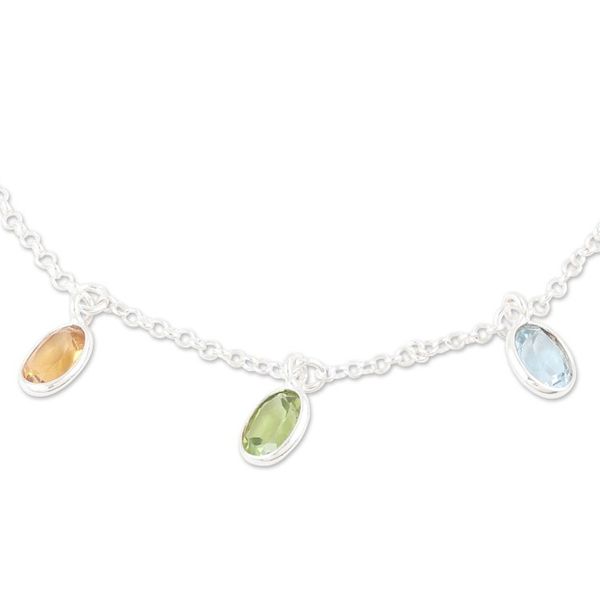 Alternate image for Sterling Silver Charm Bracelet with Faceted Gemstones Sweet Rainbow Souls
