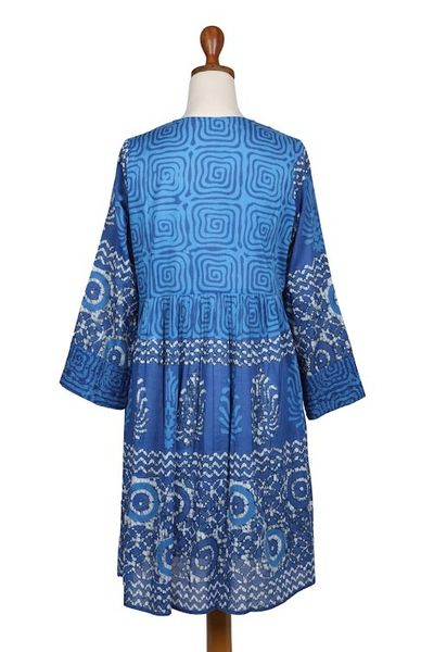 Alternate image for Embroidered Blue Cotton Easy-Fit A-Line Dress from India Heavenly Blue