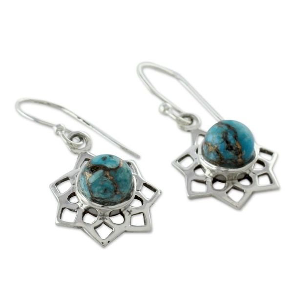 Alternate image for Turquoise Color Earrings Hand Crafted in Sterling Silver Star of Gujurat