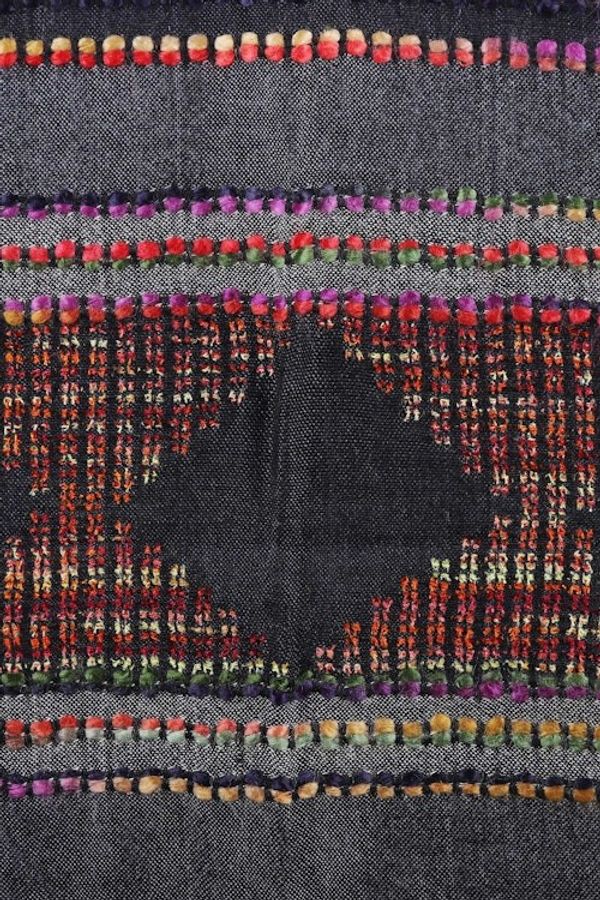 Alternate image for Woven Viscose Scarf with Embroidery in Grey White and Red Timeless Splendor