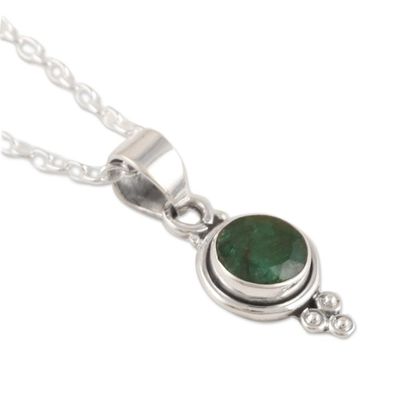 Alternate image for Indian Emerald and Sterling Silver Pendant Necklace Air Bubble in Green