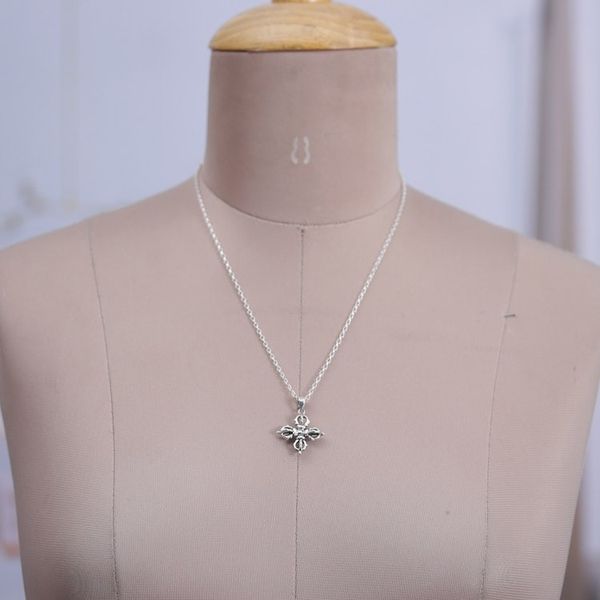 Alternate image for Classic Sterling Silver Dorje Pendant Necklace from India Dorje Flower