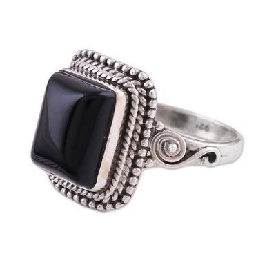 Alternate image for Bezel Set Onyx and Sterling Silver Cocktail Ring Block Party