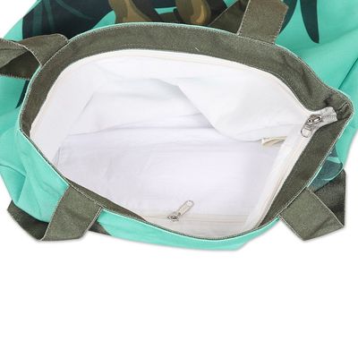 Alternate image for Cotton Tote Bag with Printed Dinosaur Motif in Green Dinosaurs Message