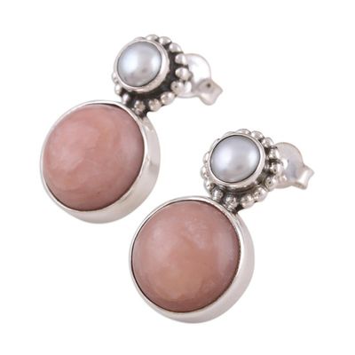 Alternate image for Cultured Freshwater Pearl and Pink Opal Drop Earrings Moonlit Blush